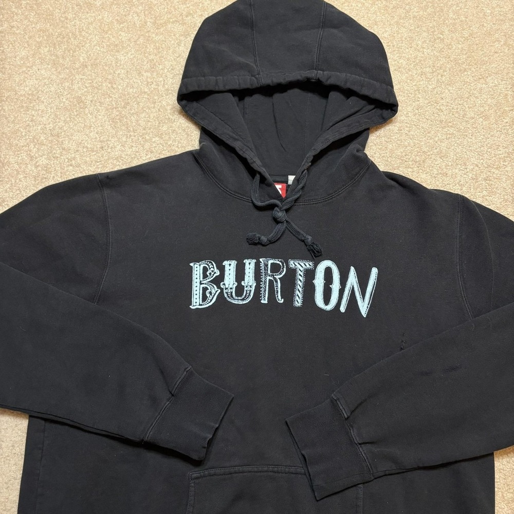 Y2K Burton Hoodie Sweatshirt Mens Large Black Fleece Pullover Snowboard Skater